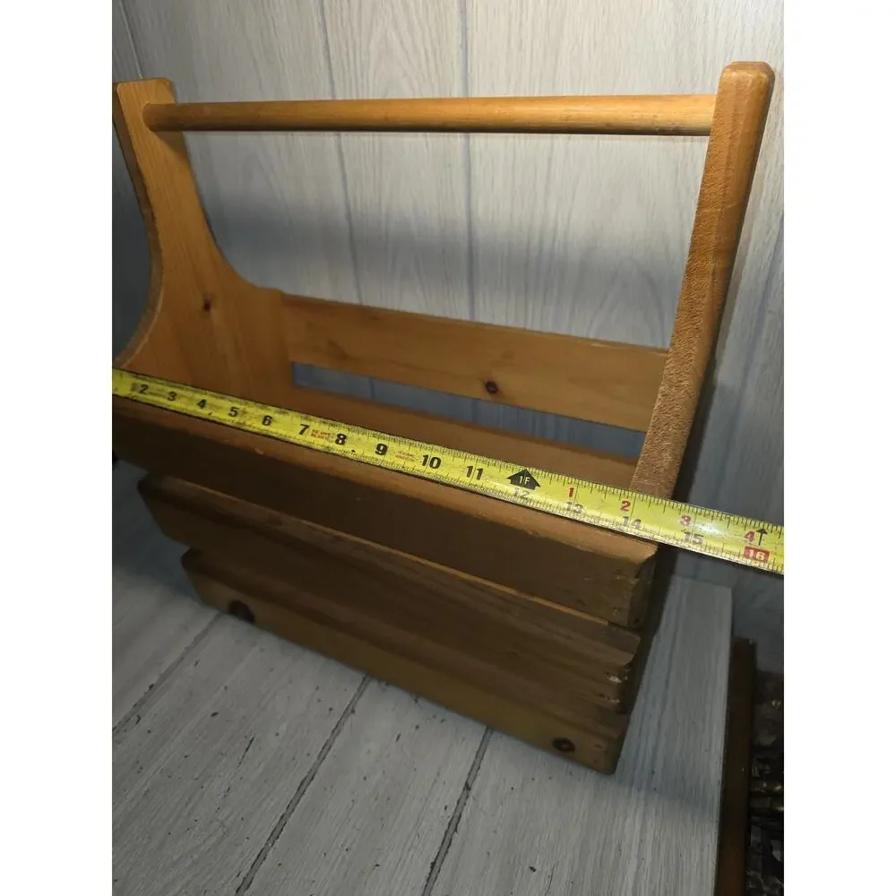 Vintage Handmade Wooden Slat Storage Basket Caddy With Handle Farmhouse Country